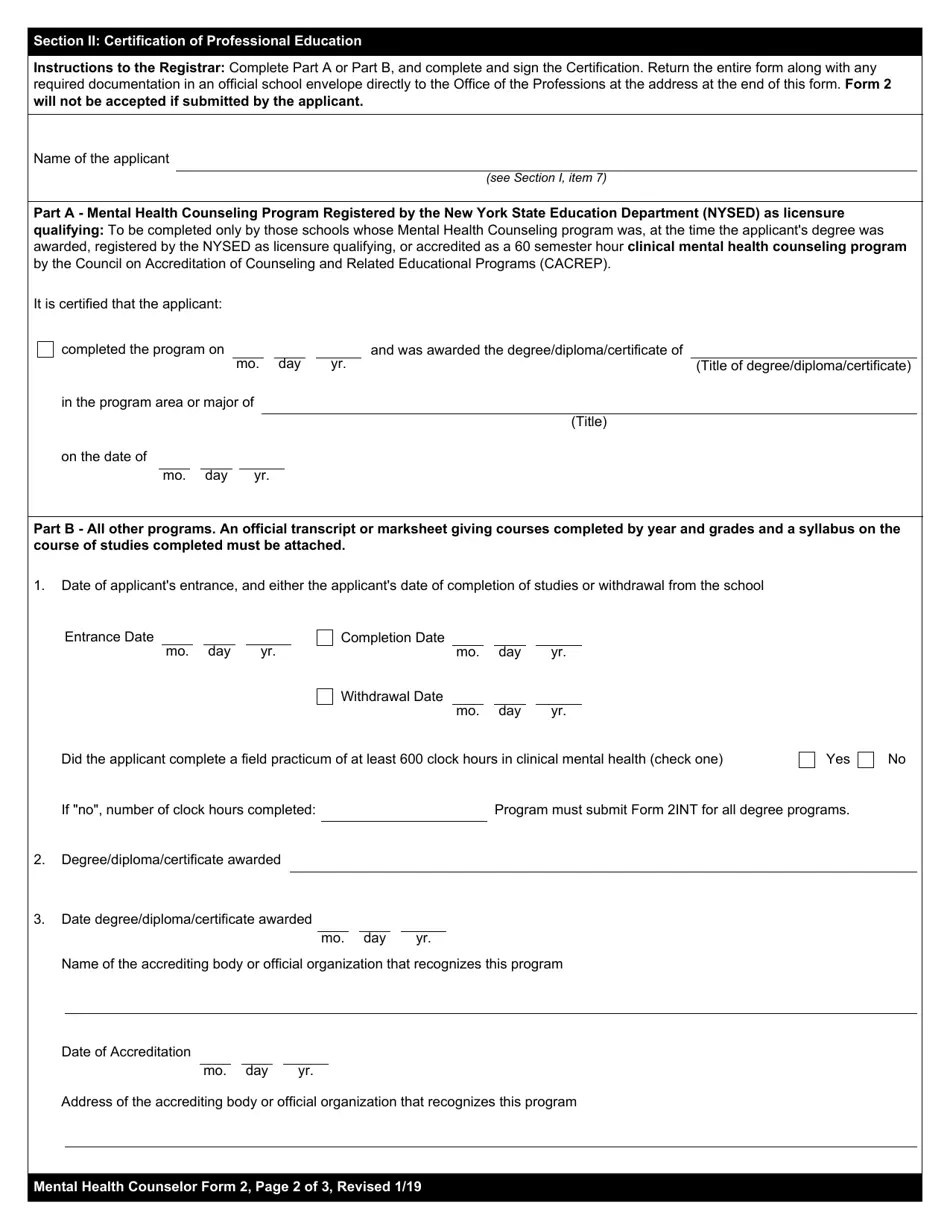 Mental Health Counselor Form 2 Fill Out, Sign Online and Download