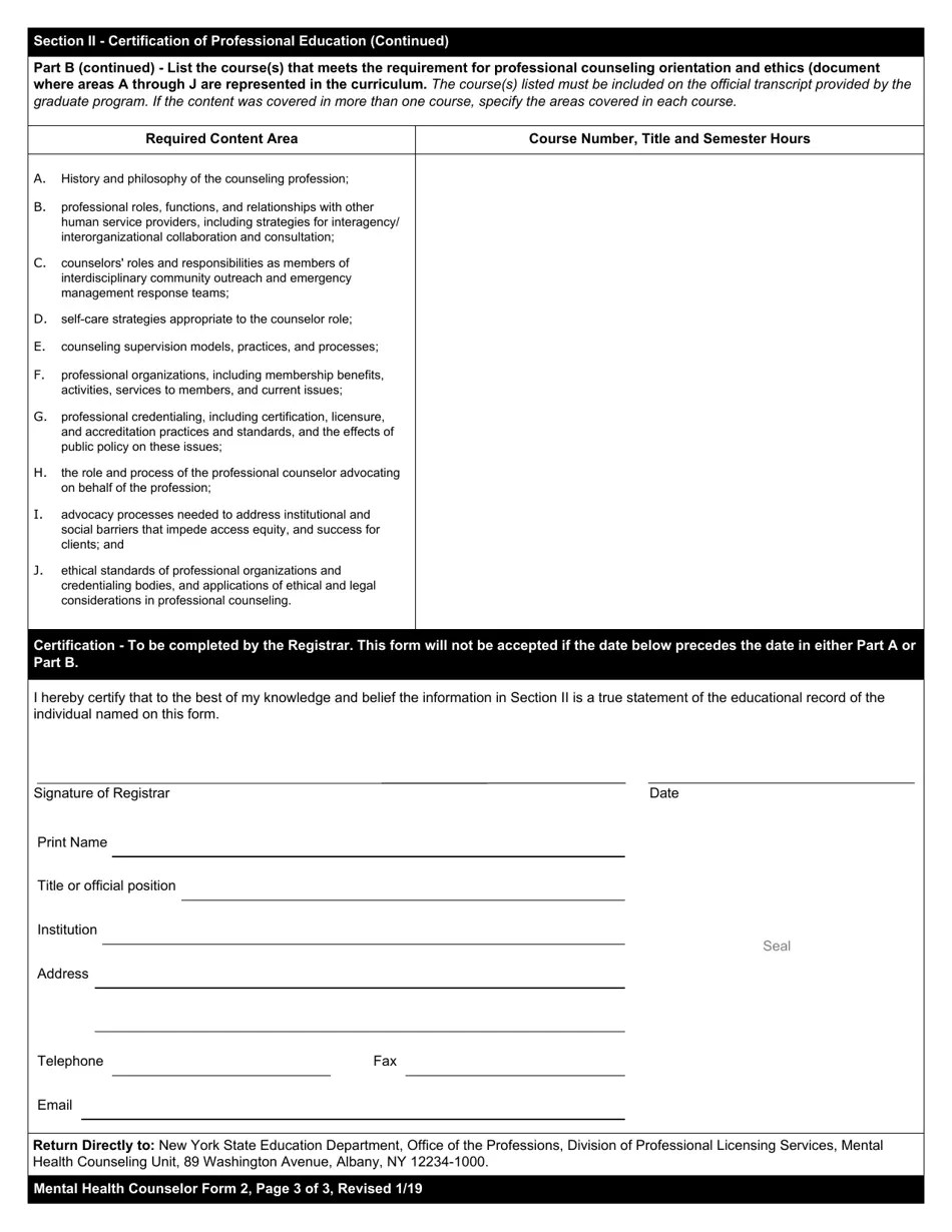 Mental Health Counselor Form 2 Fill Out, Sign Online and Download