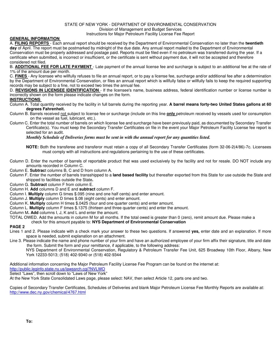 New York Major Petroleum License Fee Annual Report Fill Out, Sign