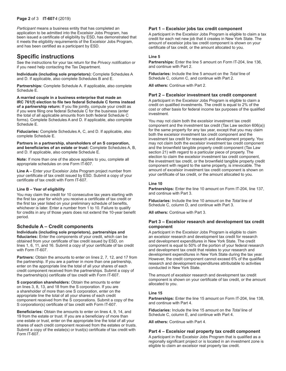 Download Instructions for Form IT607 Claim for Excelsior Jobs Program