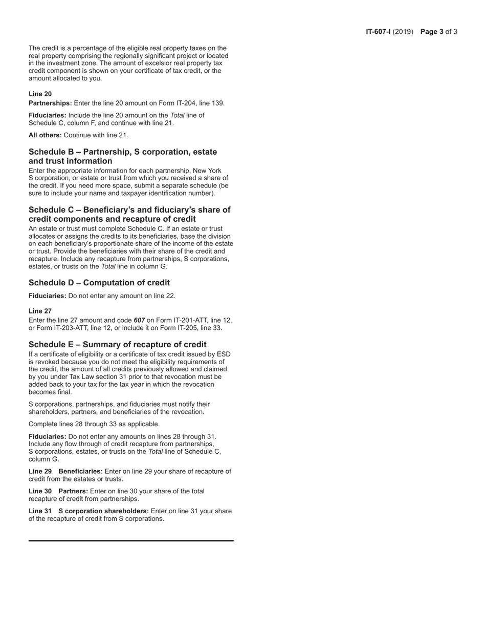 Download Instructions for Form IT607 Claim for Excelsior Jobs Program