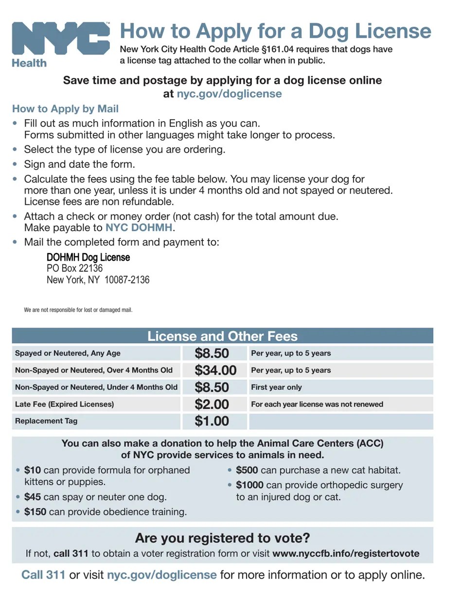 New York City Dog License Application Fill Out, Sign Online and