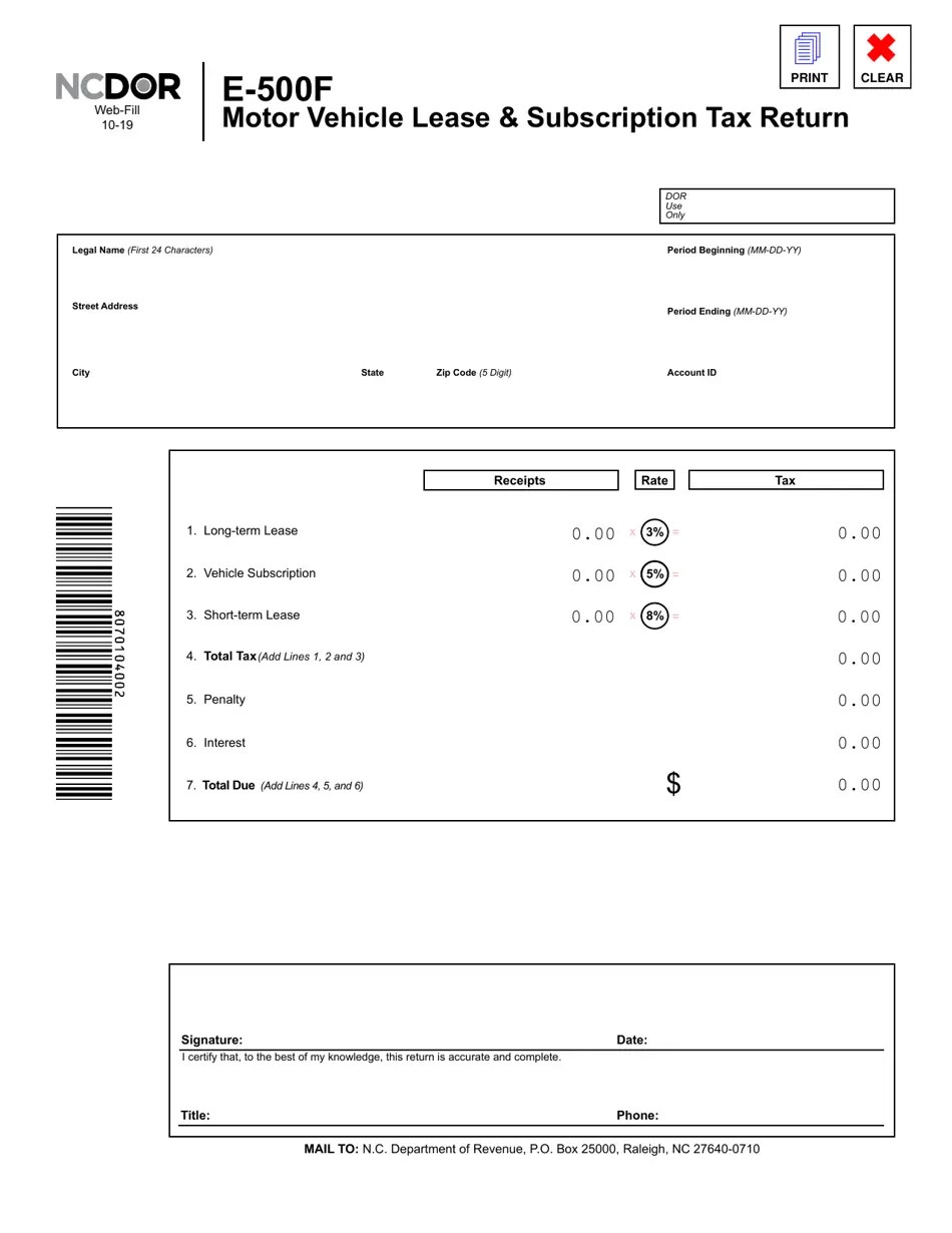 Form E500F Download Fillable PDF or Fill Online Motor Vehicle Lease