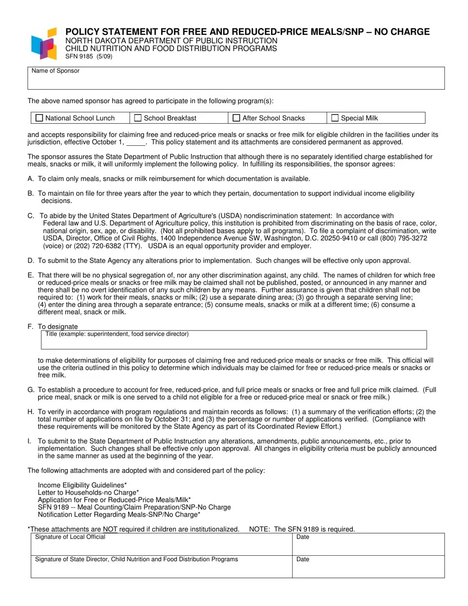 Form SFN9185 Fill Out, Sign Online and Download Fillable PDF, North