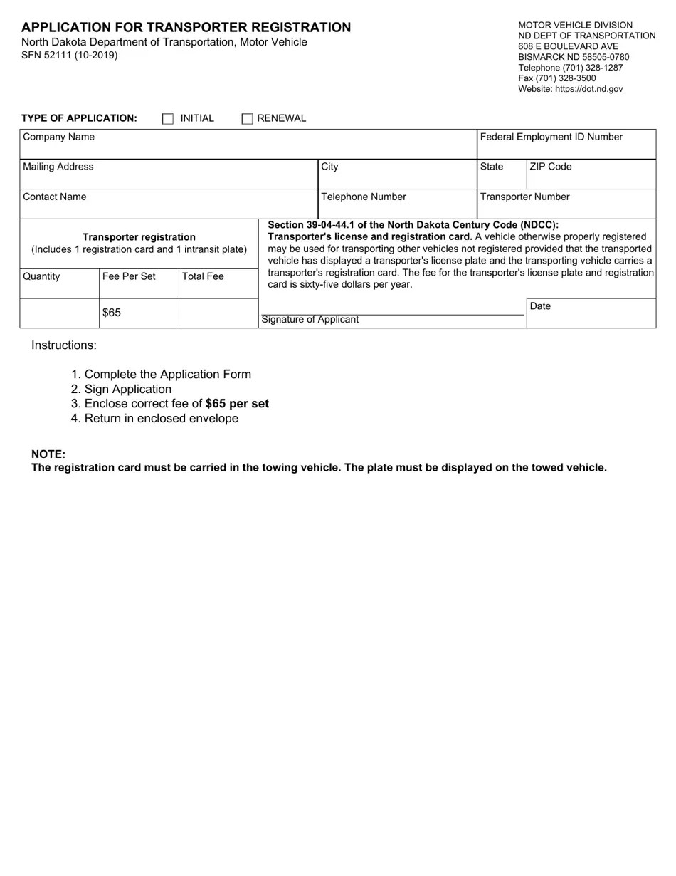 Form SFN52111 Download Fillable PDF or Fill Online Application for