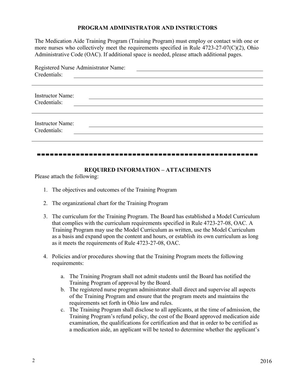 Ohio Medication Aide Training Program Application Fill Out, Sign
