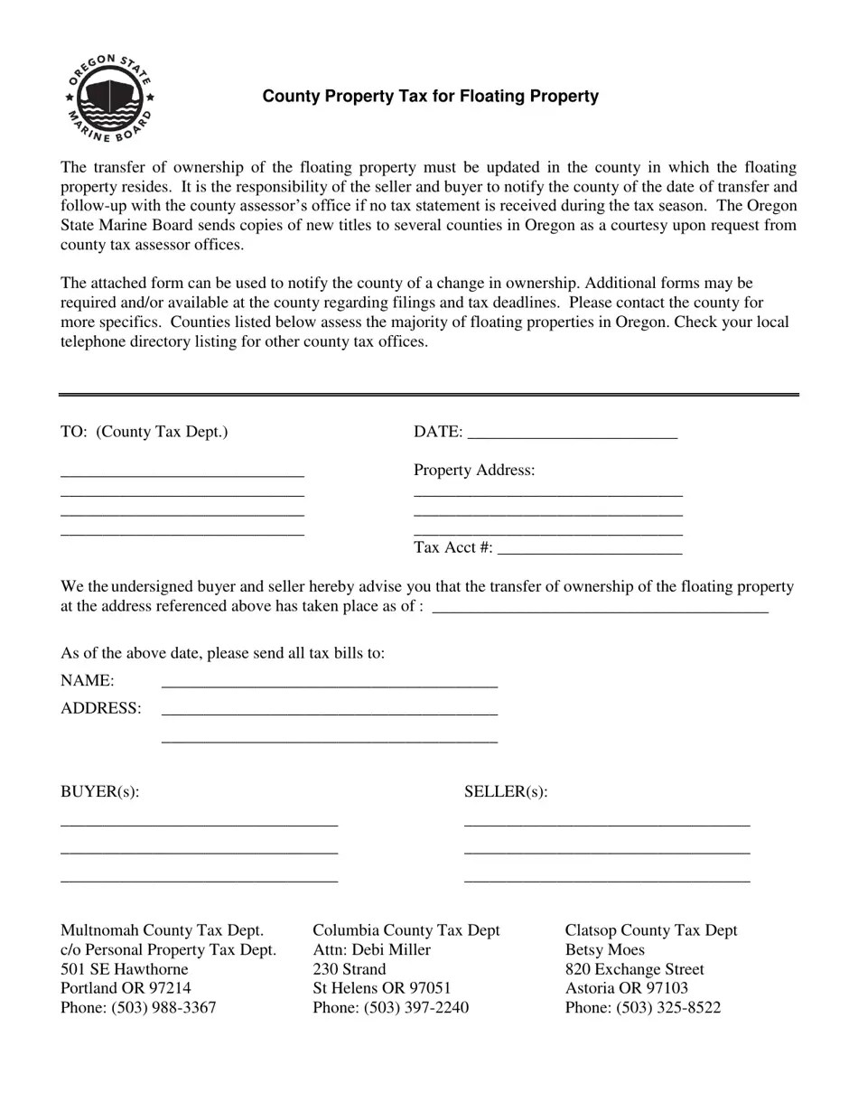 Oregon County Property Tax for Floating Property Download Printable PDF Templateroller