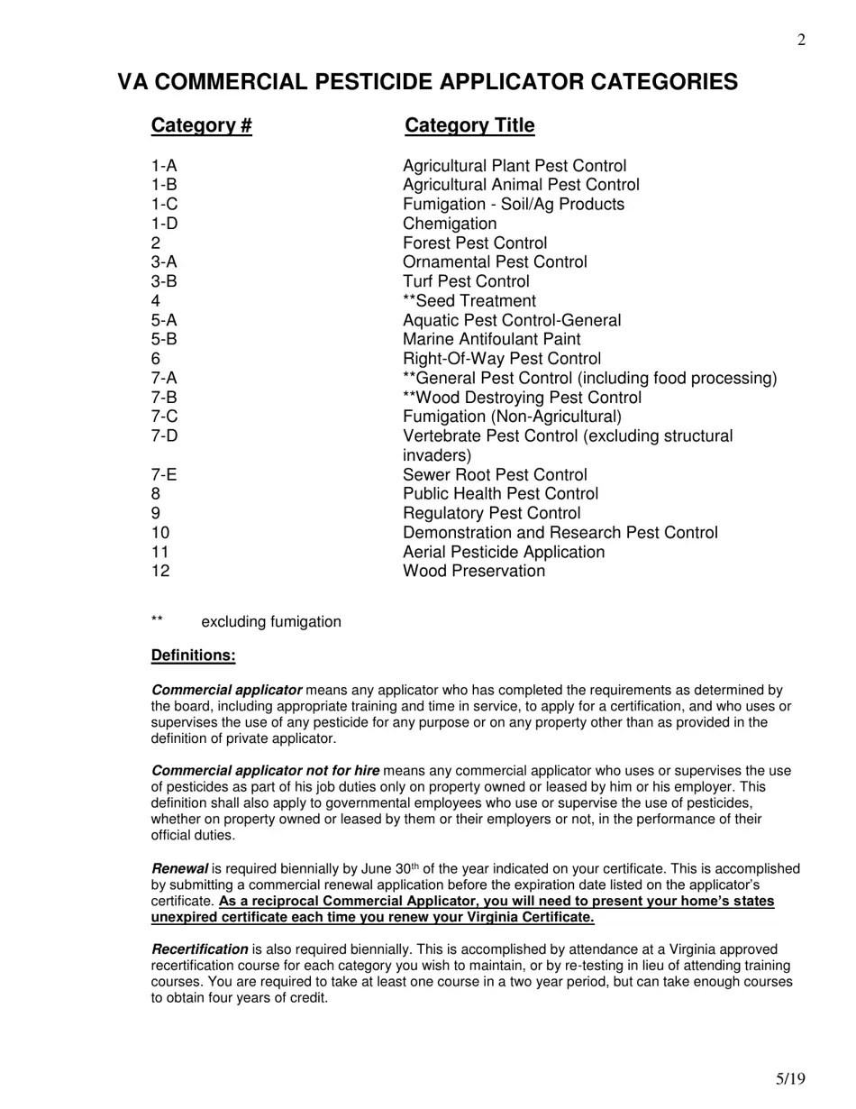Virginia Application for Reciprocal Pesticide Applicator Certificate