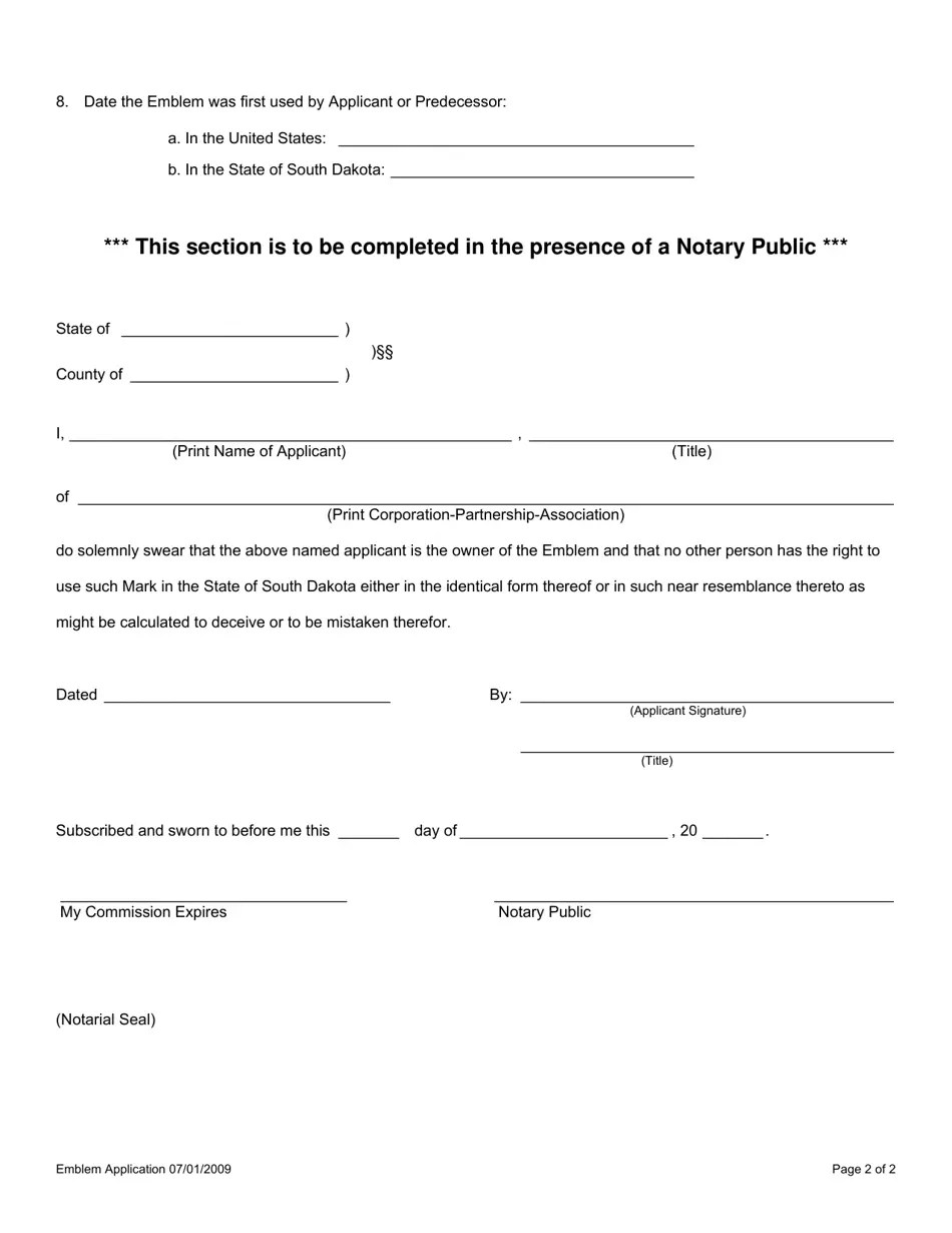 South Dakota Emblem Registration Application Fill Out, Sign Online