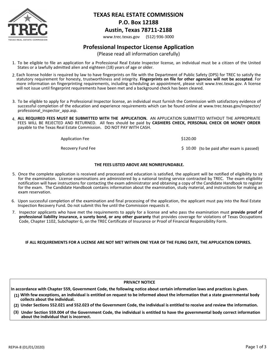Form REPIA8 Fill Out, Sign Online and Download Fillable PDF, Texas