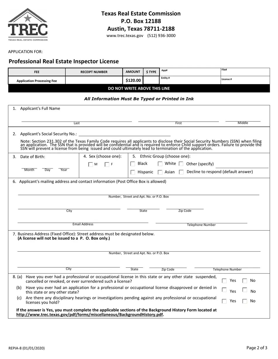 Form REPIA8 Fill Out, Sign Online and Download Fillable PDF, Texas