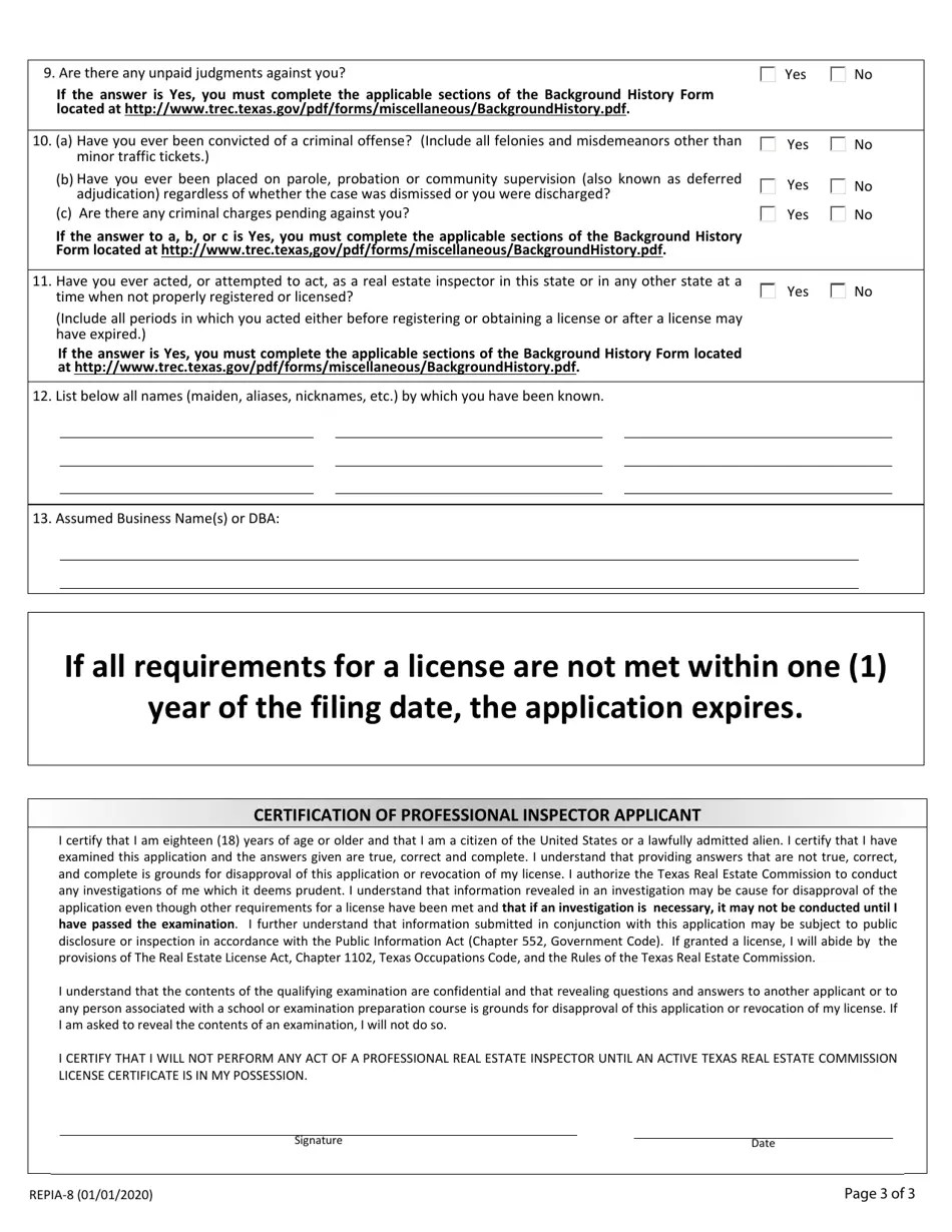 Form REPIA8 Fill Out, Sign Online and Download Fillable PDF, Texas