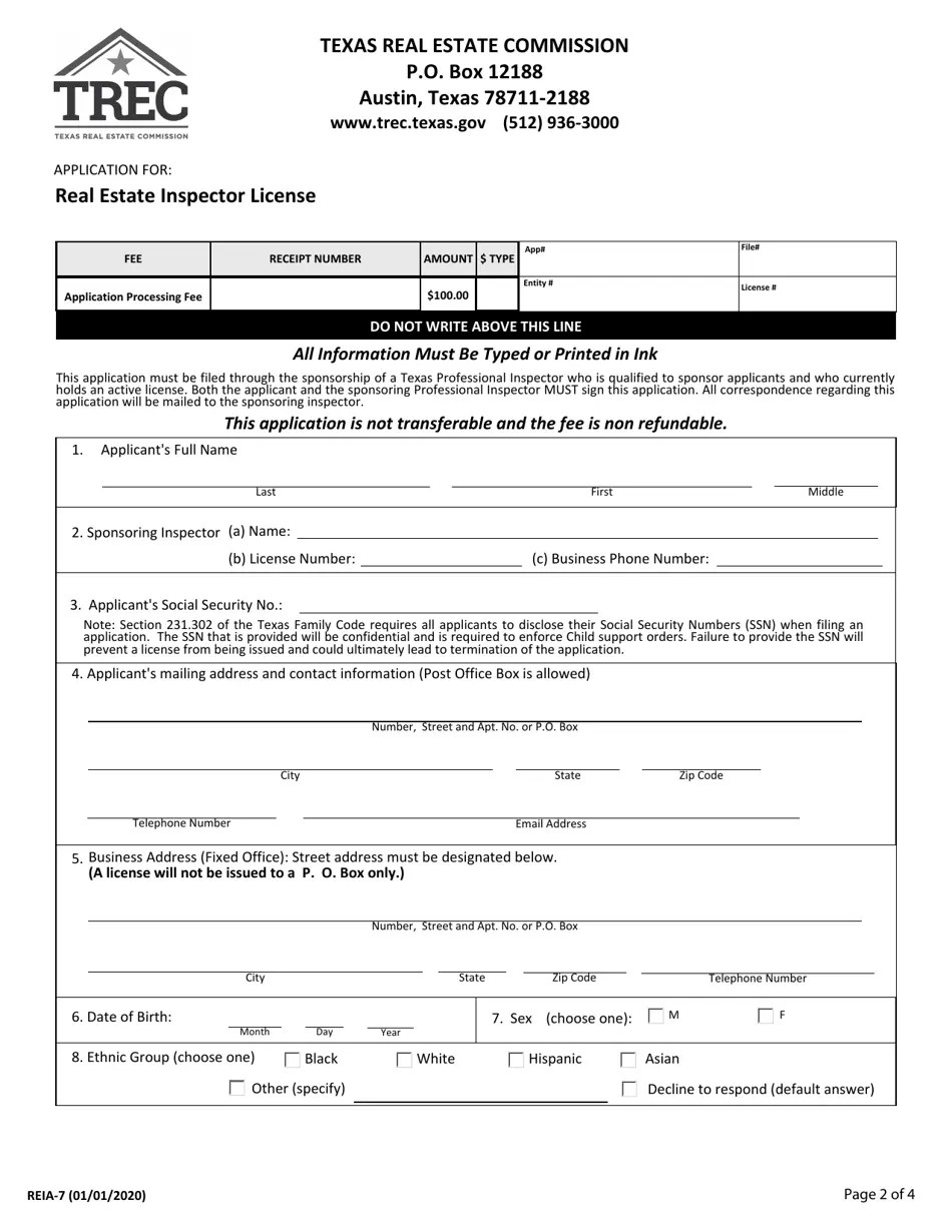 Form REIA7 Fill Out, Sign Online and Download Fillable PDF, Texas