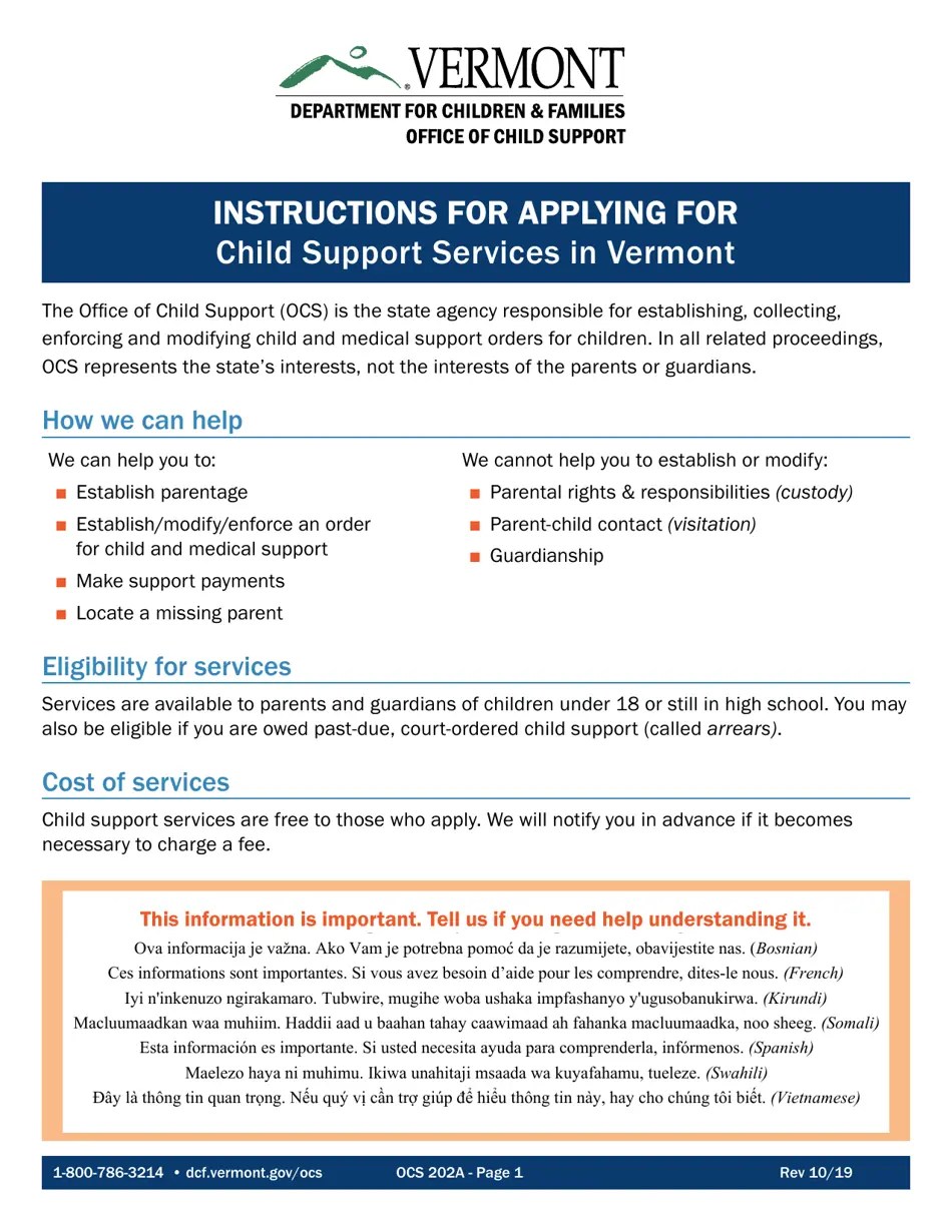 Form OCS202A Download Fillable PDF or Fill Online Application for Child Support Services