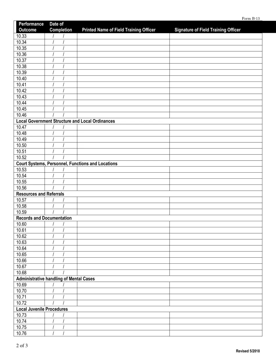 Form B13 Download Printable PDF or Fill Online Field Training for Law