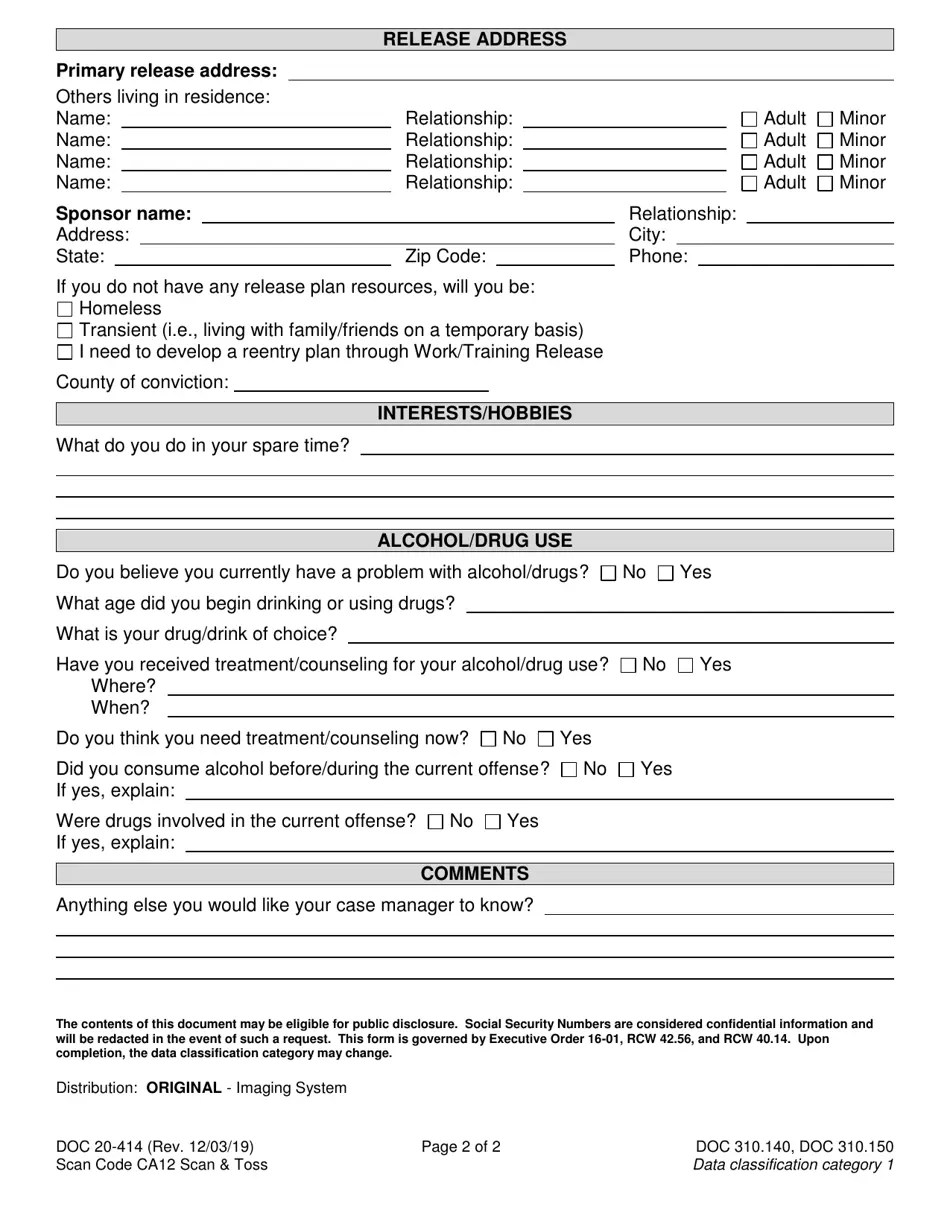 Form DOC20414 Fill Out, Sign Online and Download Printable PDF