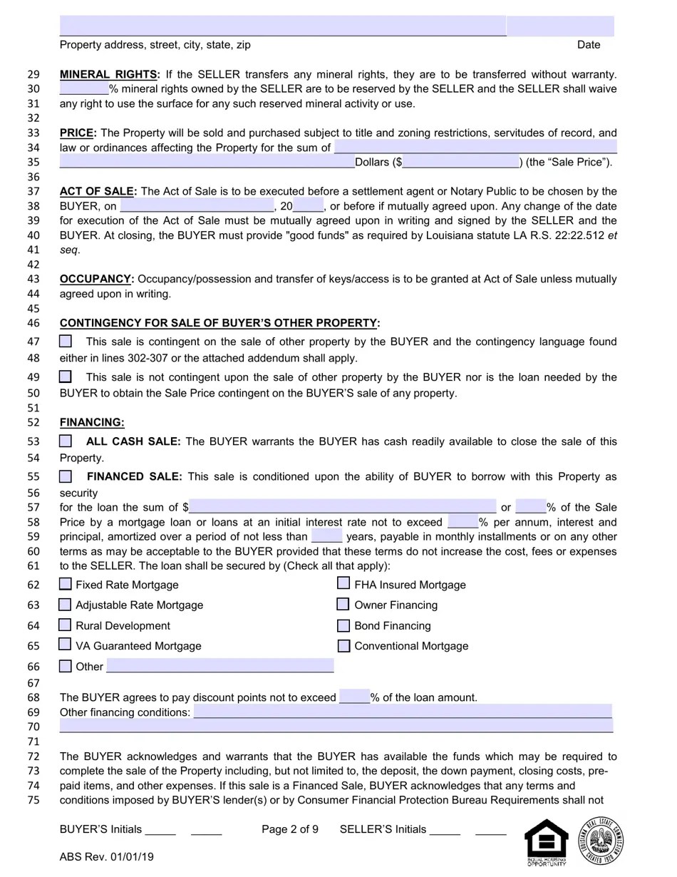 Louisiana Louisiana Residential Agreement to Buy or Sell Fill Out