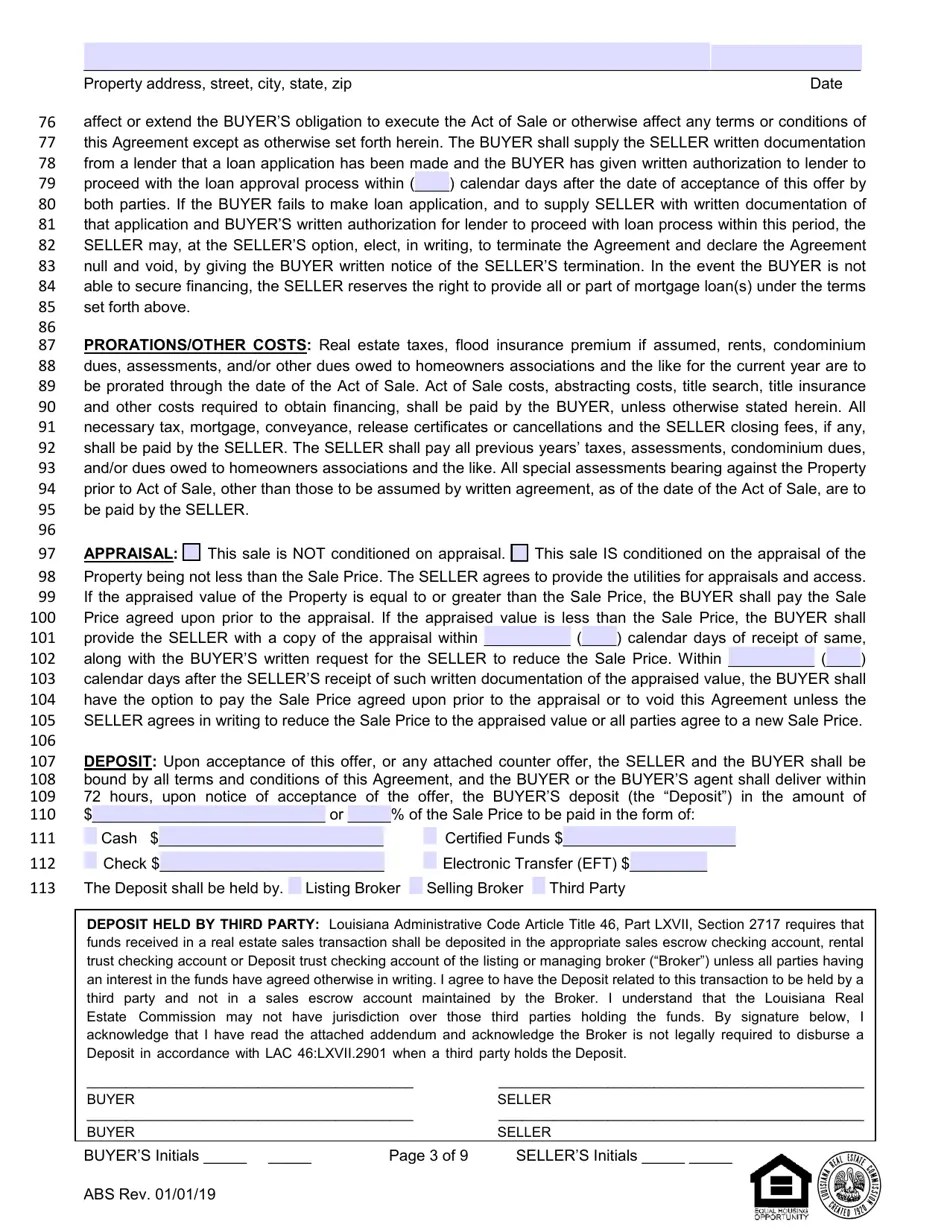 Louisiana Louisiana Residential Agreement to Buy or Sell Fill Out