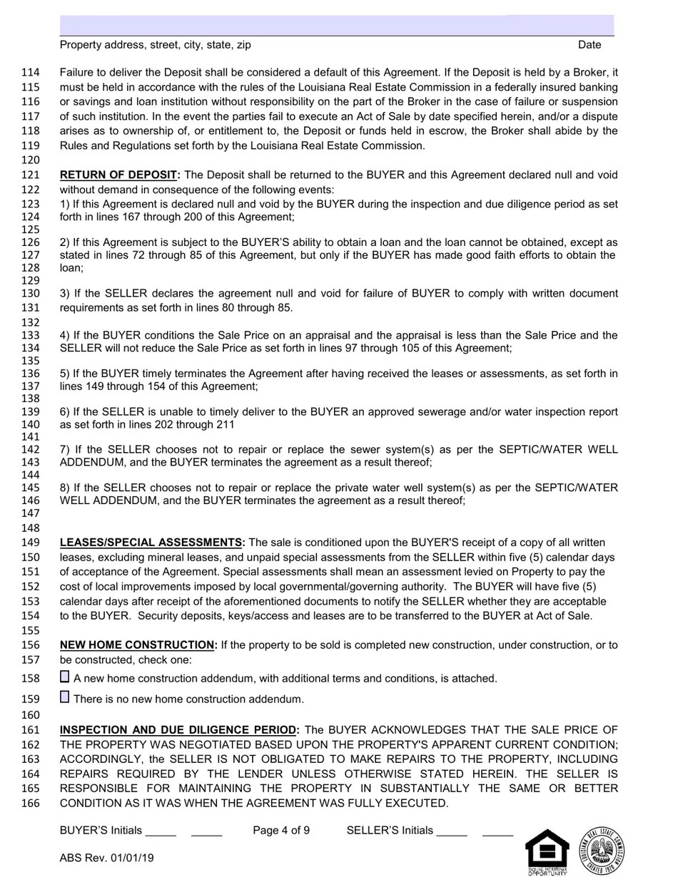 Louisiana Louisiana Residential Agreement to Buy or Sell Fill Out