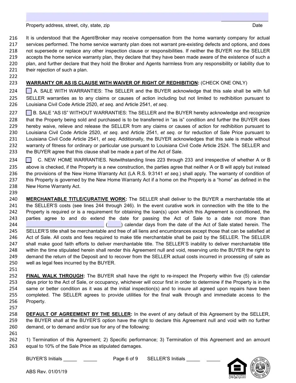 Louisiana Louisiana Residential Agreement to Buy or Sell Fill Out