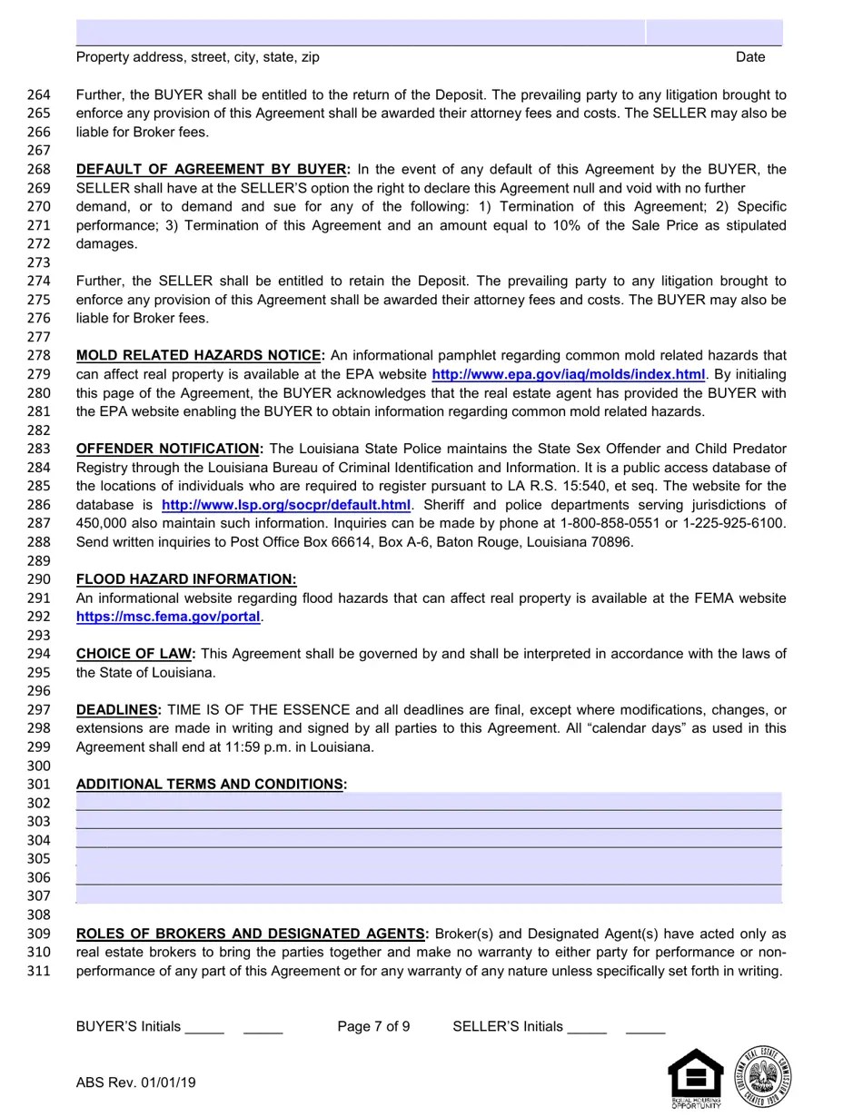Louisiana Louisiana Residential Agreement to Buy or Sell Fill Out