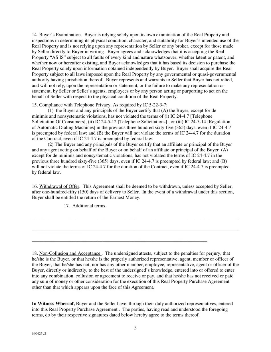 Indiana Real Property Purchase Agreement Fill Out, Sign Online and
