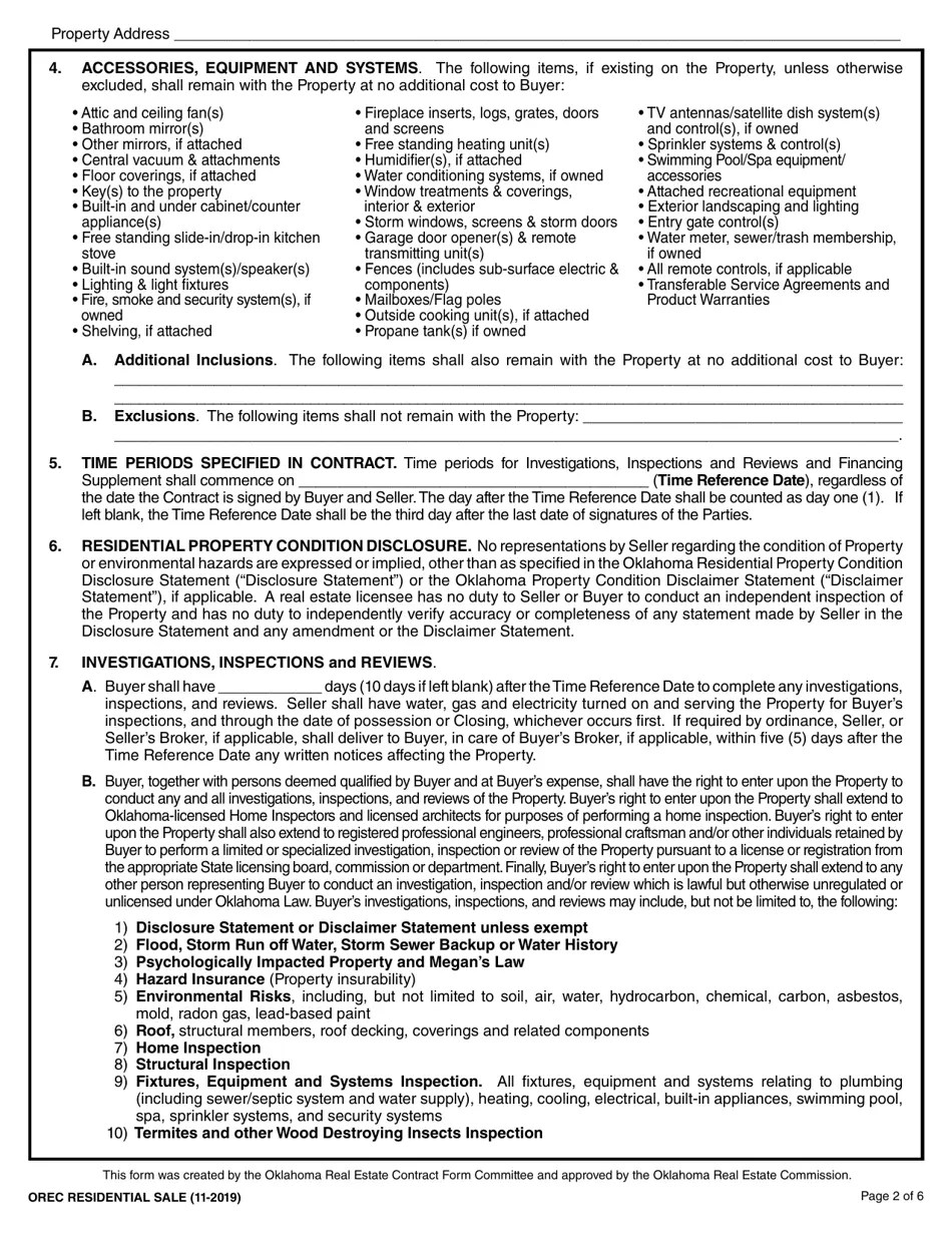 Oklahoma Oklahoma Uniform Contract of Sale of Real Estate Residential