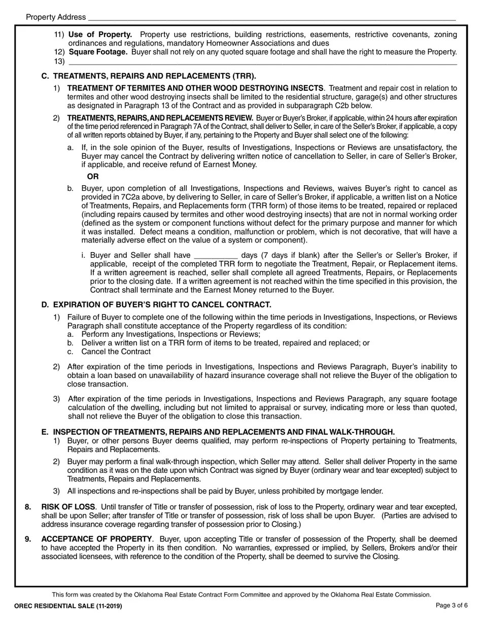 Oklahoma Oklahoma Uniform Contract of Sale of Real Estate Residential