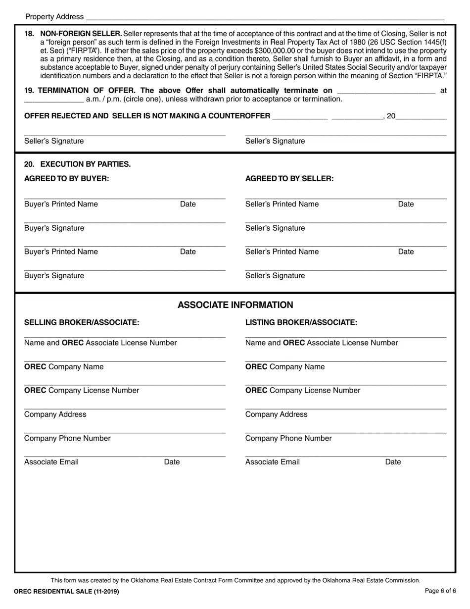 Oklahoma Oklahoma Uniform Contract of Sale of Real Estate Residential