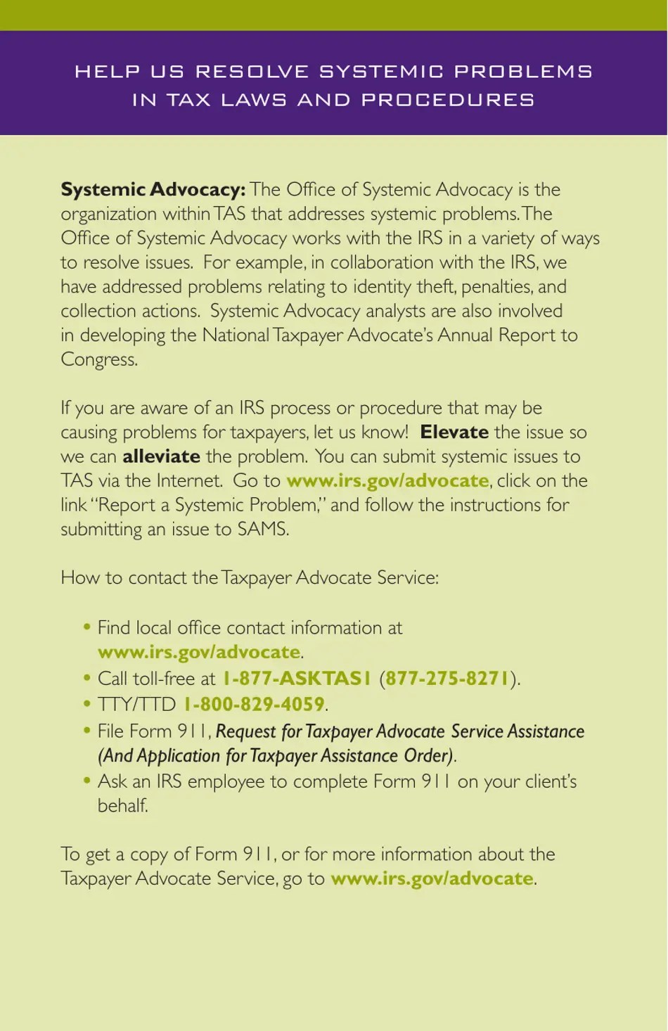 IRS Publication 1546 the Taxpayer Advocate Service Is Here to Help