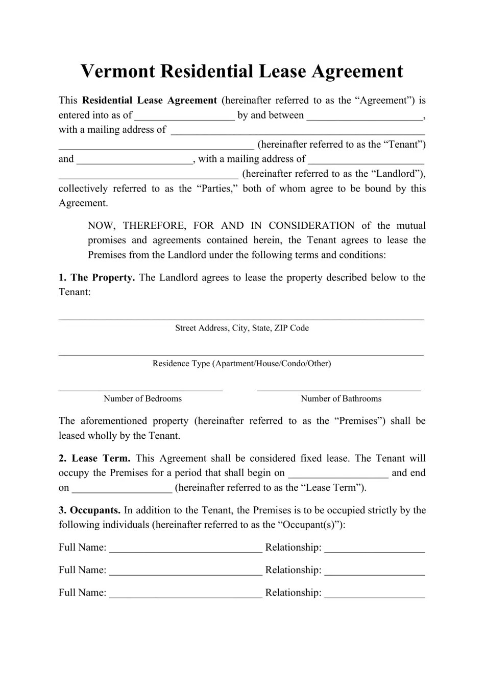 Vermont Residential Lease Agreement Template Fill Out, Sign Online