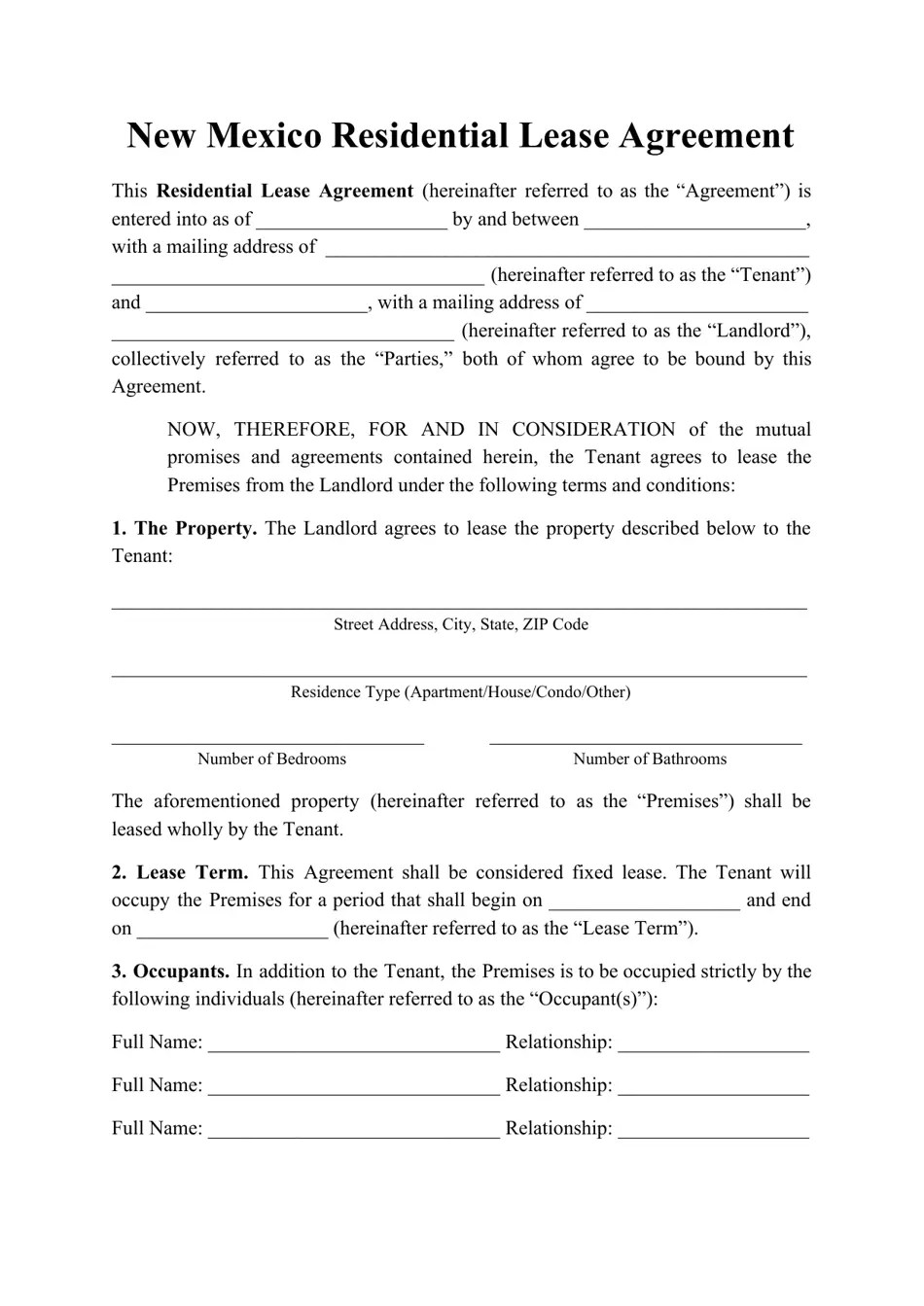 New Mexico Residential Lease Agreement Template Fill Out, Sign Online