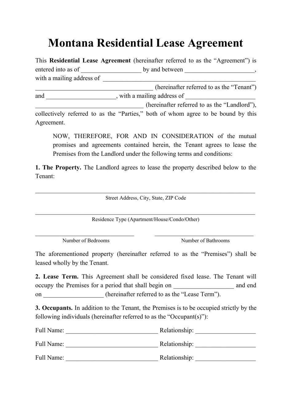 Montana Residential Lease Agreement Template Fill Out, Sign Online