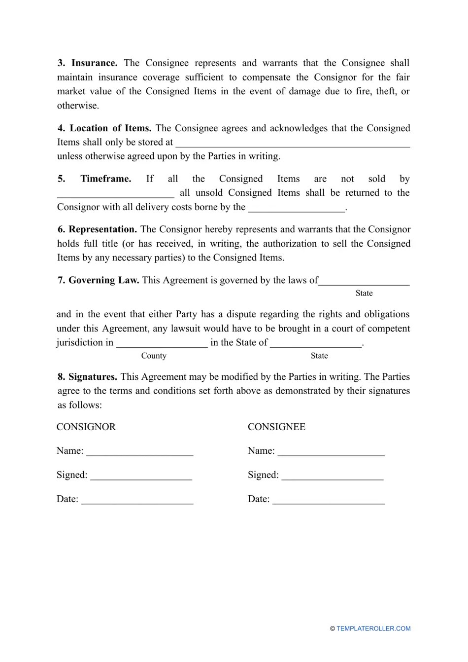 Consignment Agreement Template Fill Out, Sign Online and Download PDF