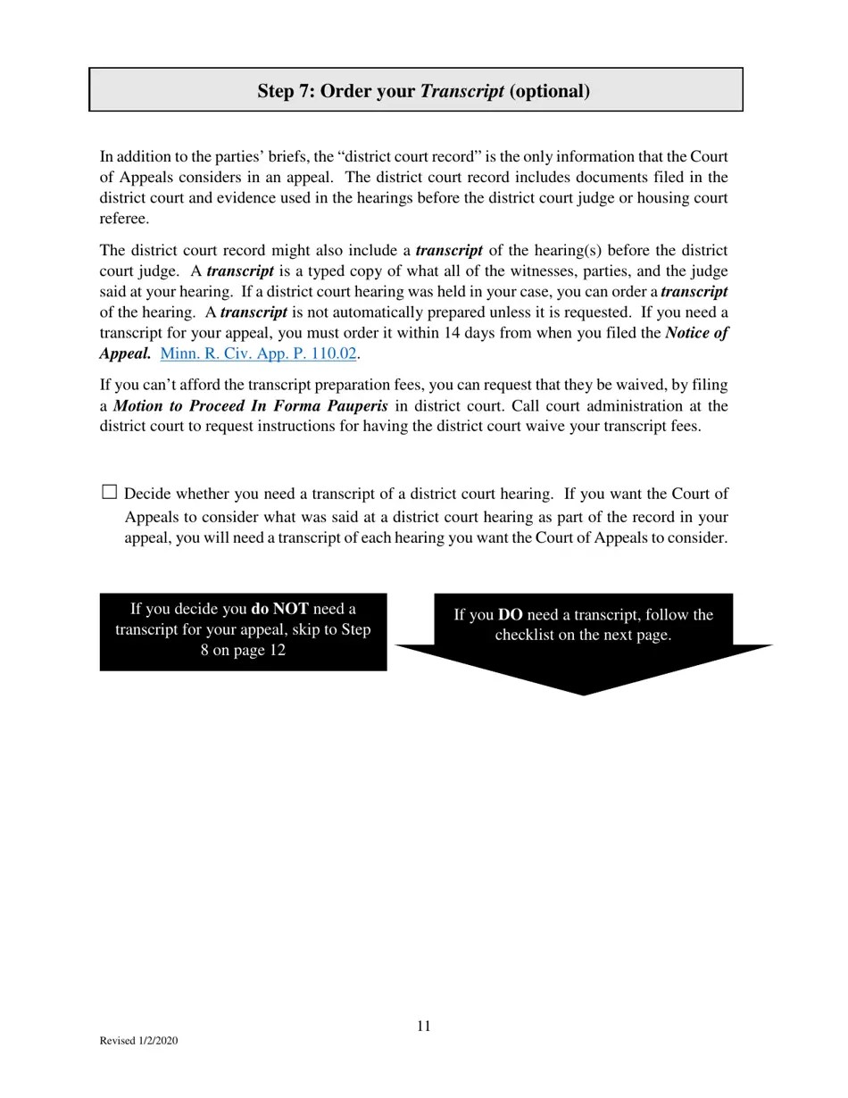 Minnesota Filing an Eviction Appeal at the Minnesota Court of Appeals