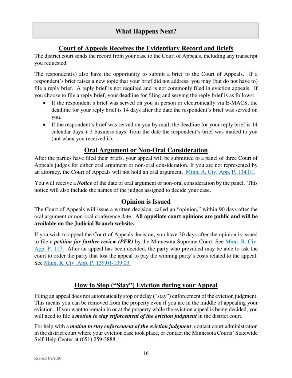 Minnesota Filing an Eviction Appeal at the Minnesota Court of Appeals