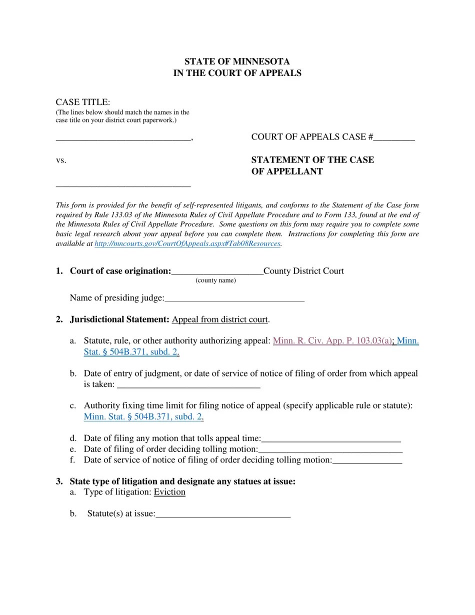 Minnesota Filing an Eviction Appeal at the Minnesota Court of Appeals