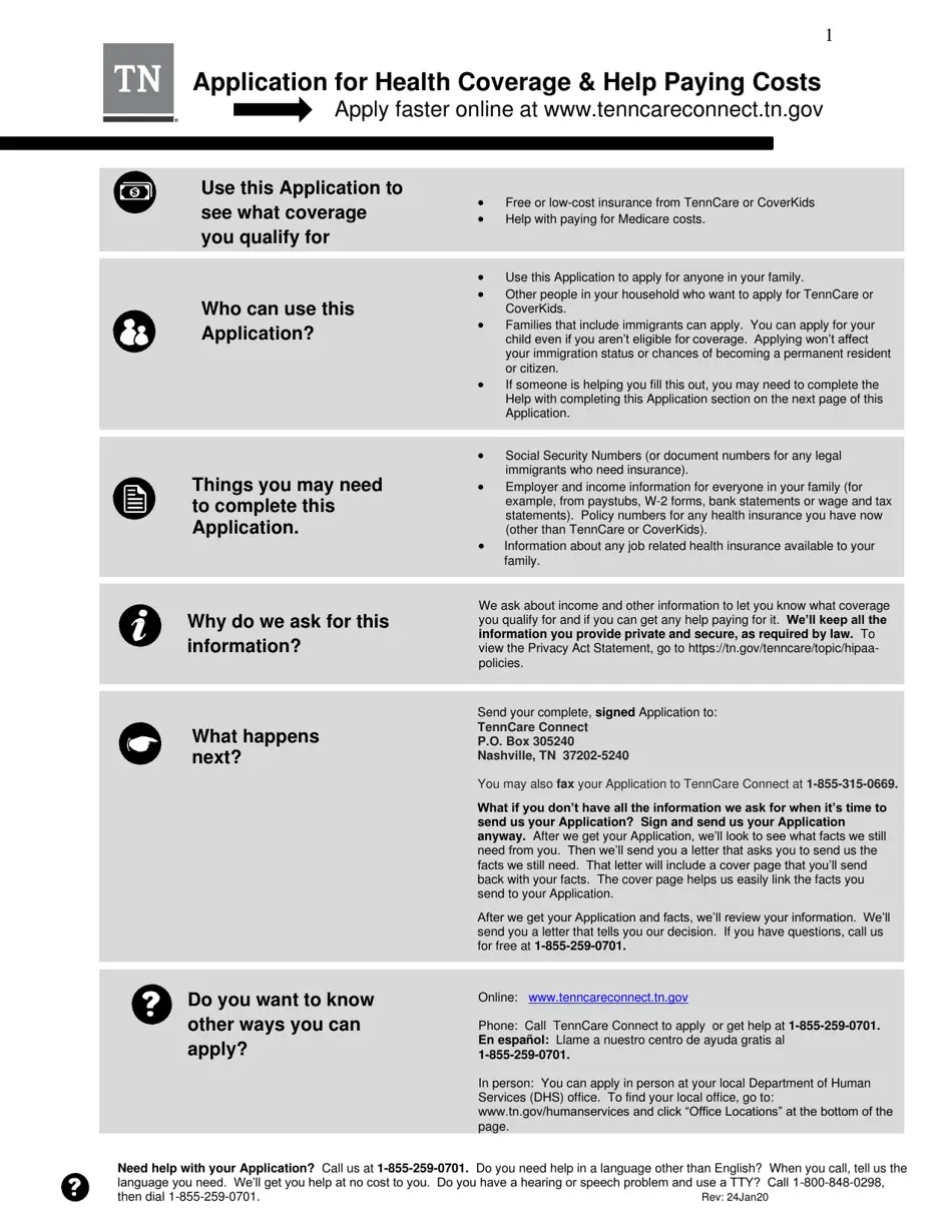 Tennessee Application for Health Coverage & Help Paying Costs Fill
