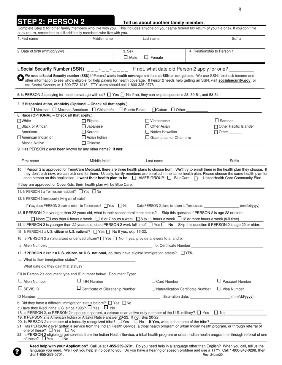 Tennessee Application for Health Coverage & Help Paying Costs Fill
