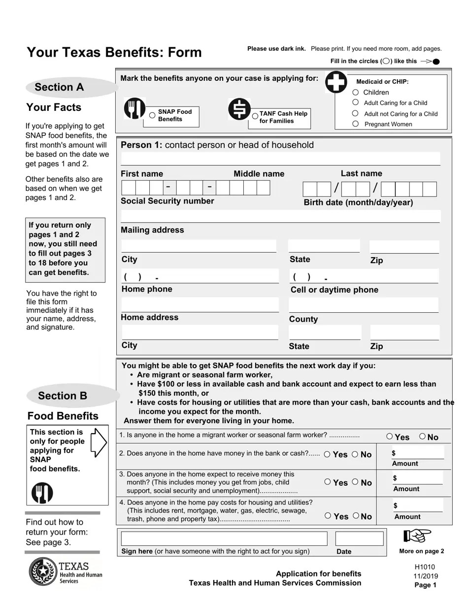 Form H1010 Fill Out, Sign Online and Download Printable PDF, Texas