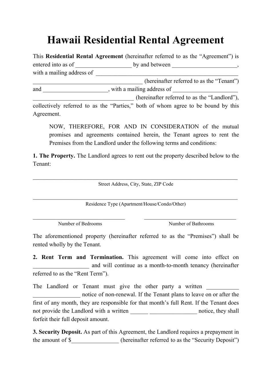 Hawaii Residential Rental Agreement Template Fill Out, Sign Online