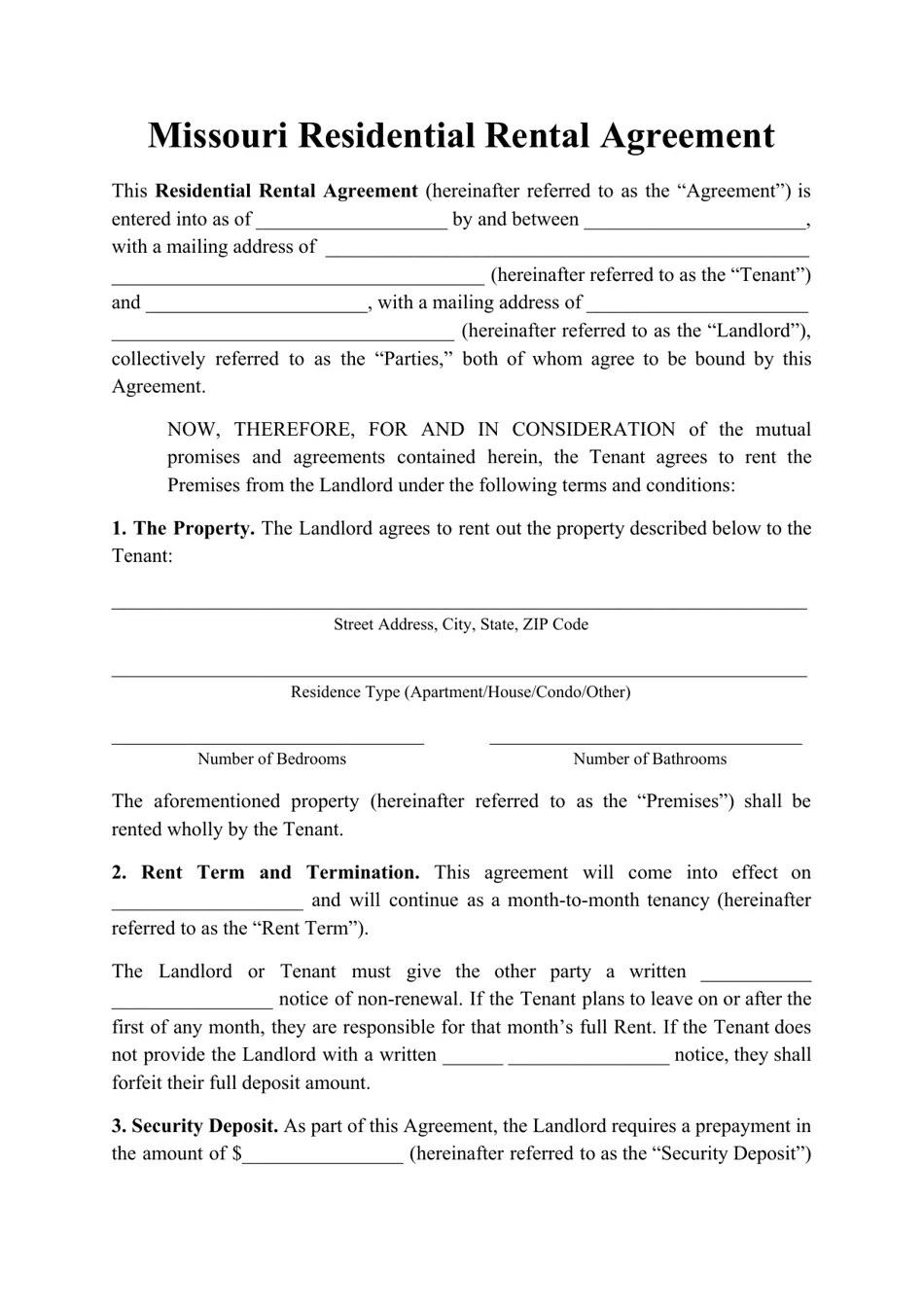 Missouri Residential Rental Agreement Template Fill Out, Sign Online