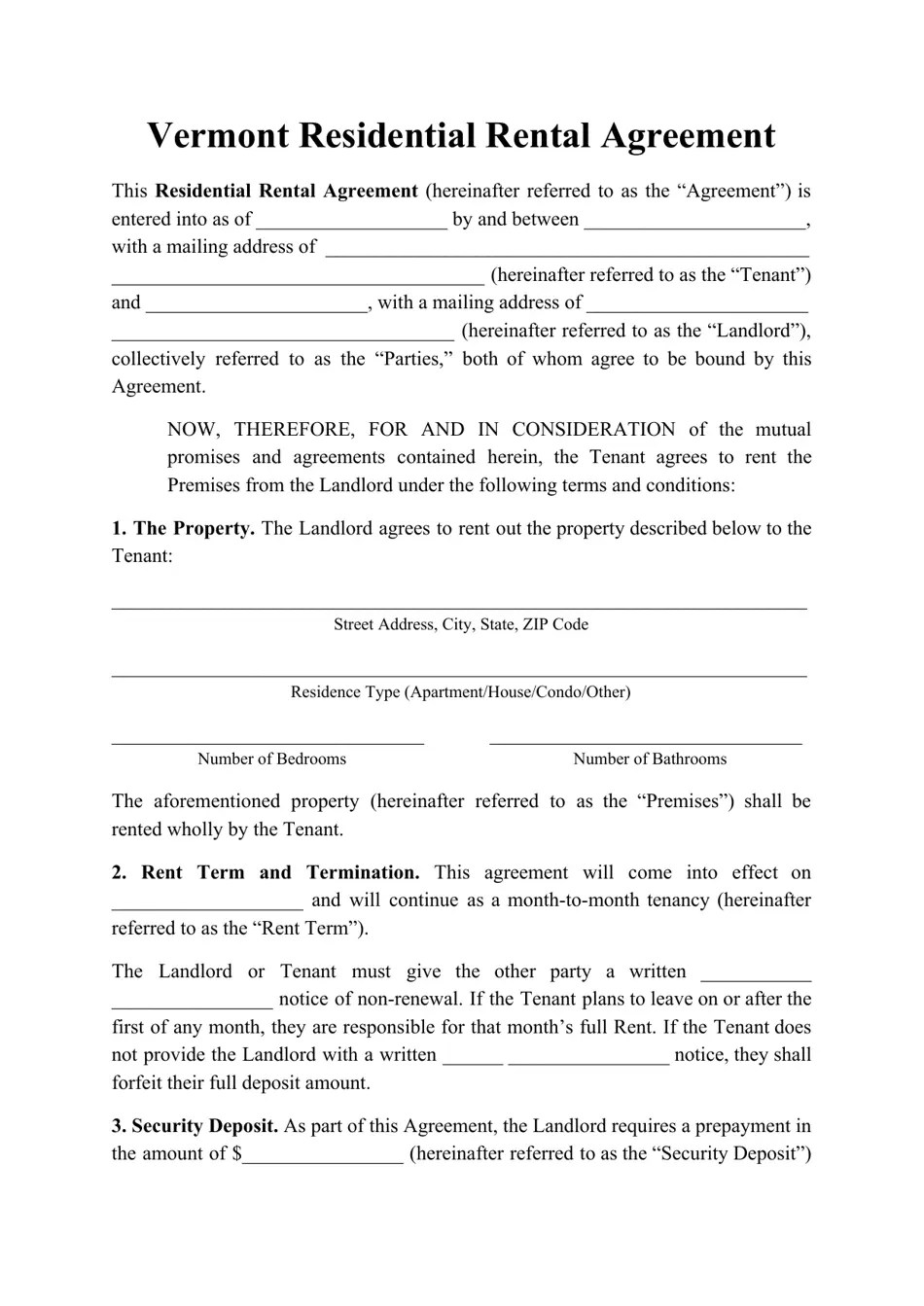 Vermont Residential Rental Agreement Template Fill Out, Sign Online