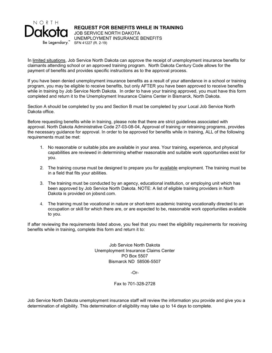 Form SFN41227 Download Printable PDF or Fill Online Request for