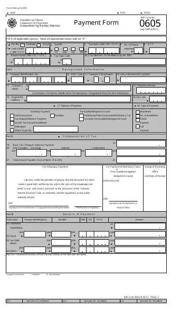 BIR Form 0605 Download Printable PDF or Fill Online Payment Form
