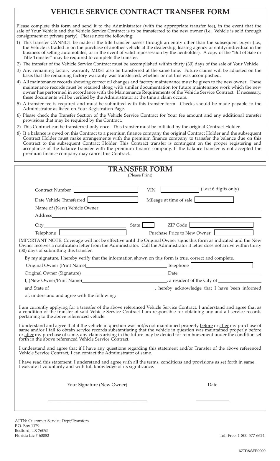 Vehicle Service Contract Transfer Form Warrantech Fill Out, Sign