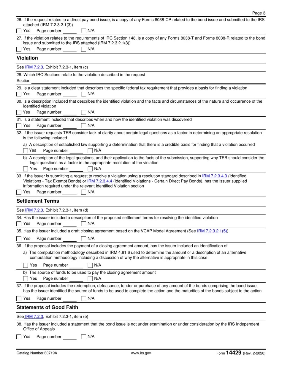 IRS Form 14429 Download Fillable PDF or Fill Online Tax Exempt Bonds Voluntary Closing Agreement