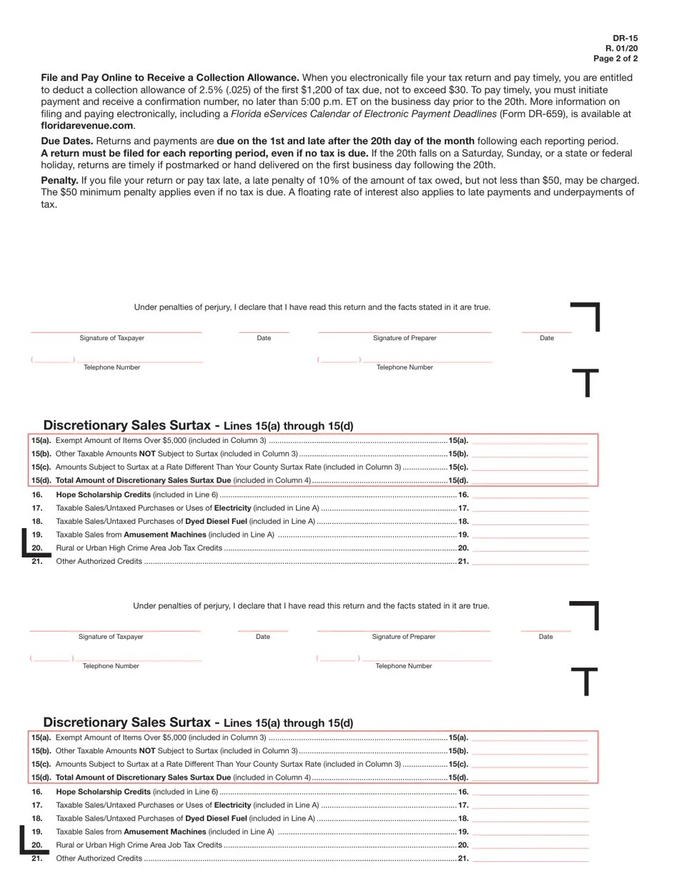Form DR15 Fill Out, Sign Online and Download Printable PDF, Florida