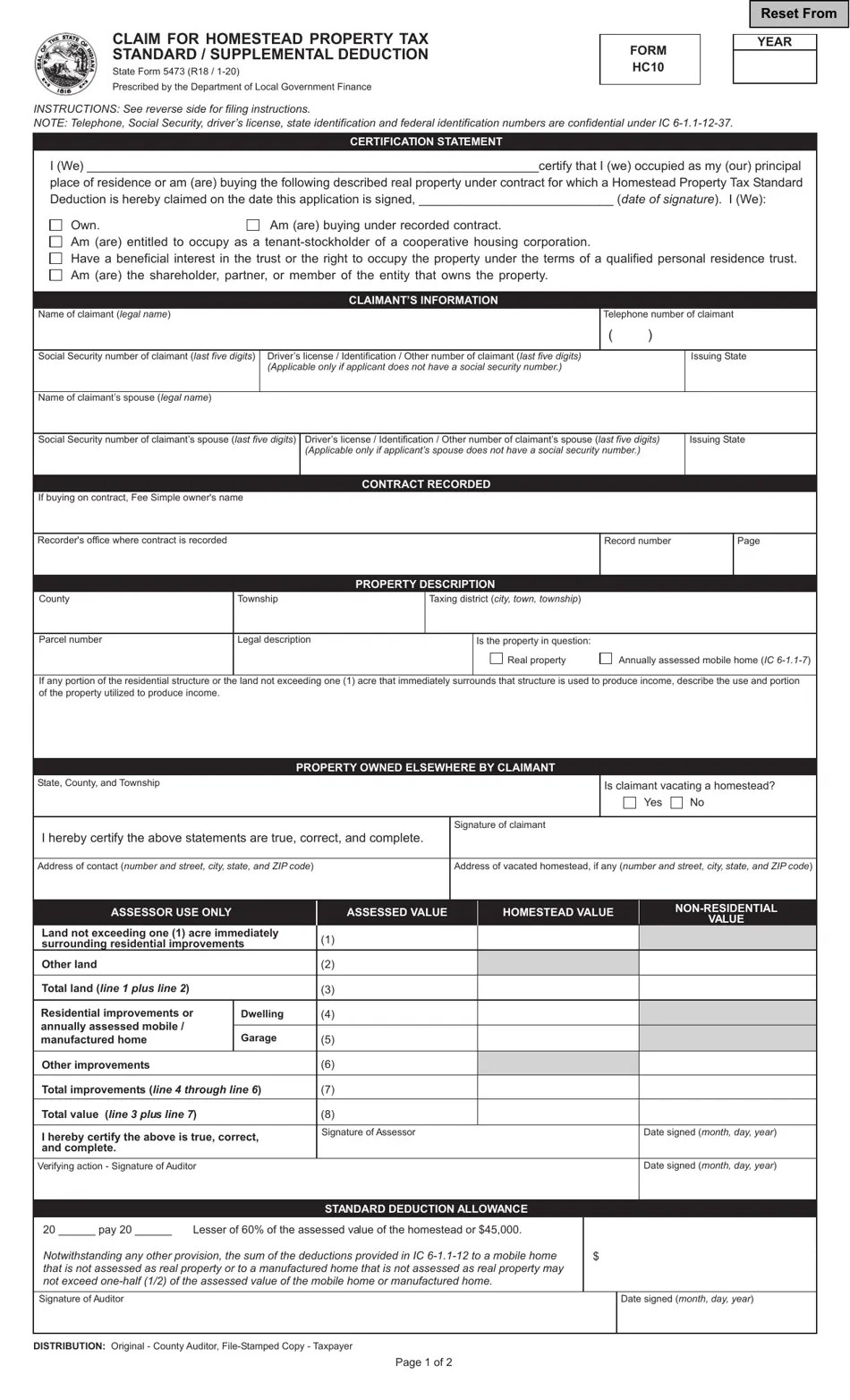 State Form 5473 (HC10) Download Fillable PDF or Fill Online Claim for