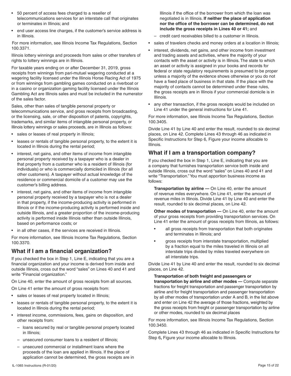 Download Instructions for Form IL1065 Partnership Replacement Tax(06)